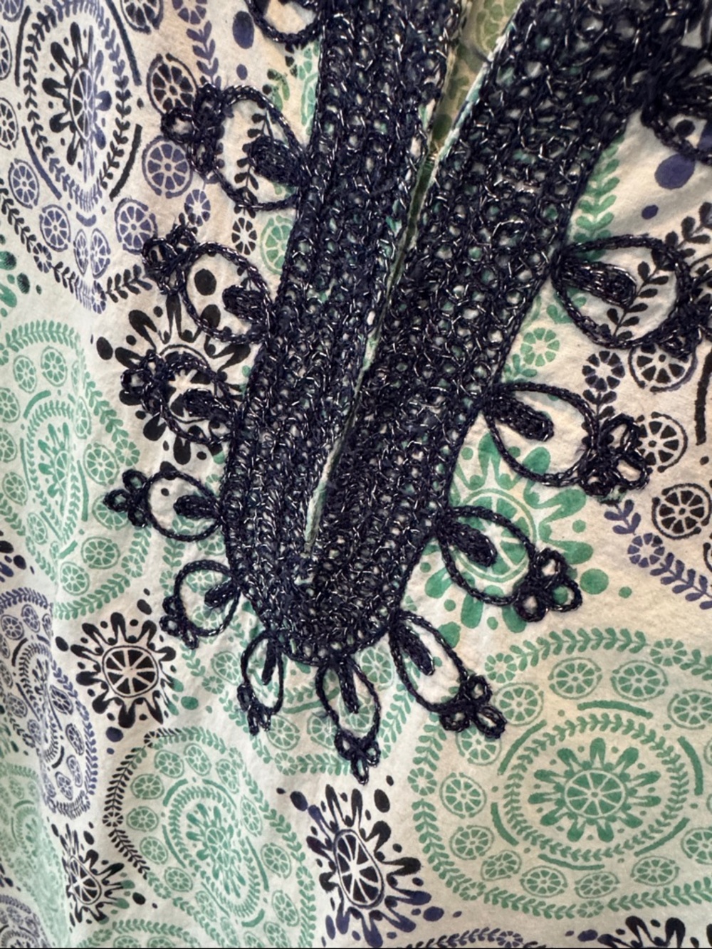 Calypso St. Barth Vintage Women’s Green Printed Swim Tunic with Navy Trim